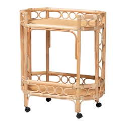 bali & pari Rene Natural Rattan Kitchen Cart - 2-Tier Handwoven Wicker Storage Trolley with Handle for Kitchen or Lounge